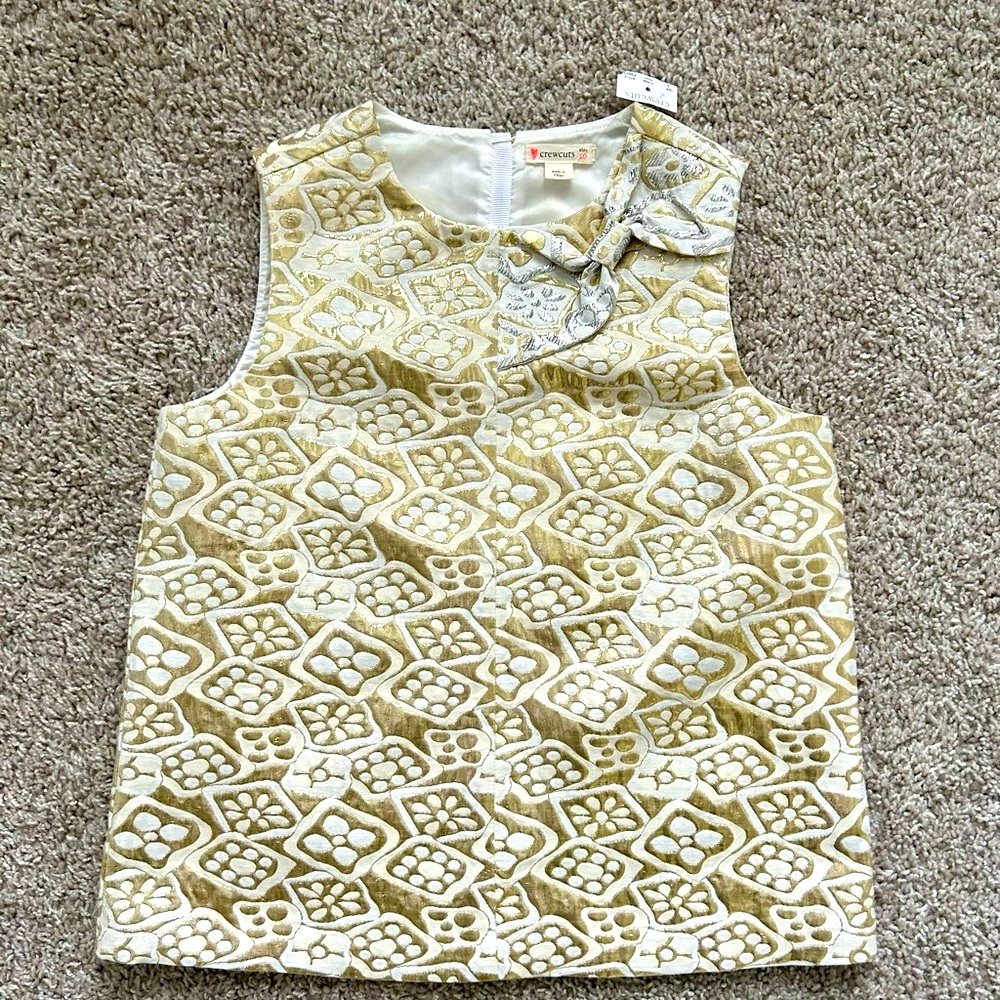 NEW Crewcuts Gold & Silver Brocade Girl’s Sleeveless Bow Top size 10